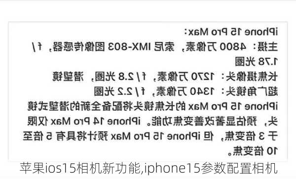 苹果ios15相机新功能,iphone15参数配置相机