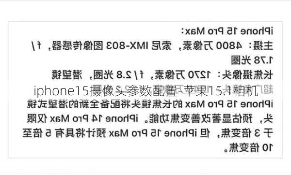 iphone15摄像头参数配置-苹果15.1相机