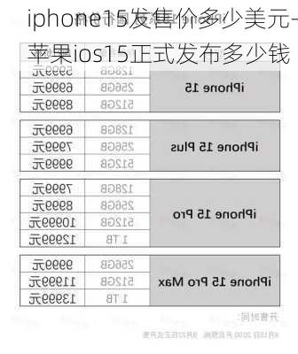 iphone15发售价多少美元-苹果ios15正式发布多少钱